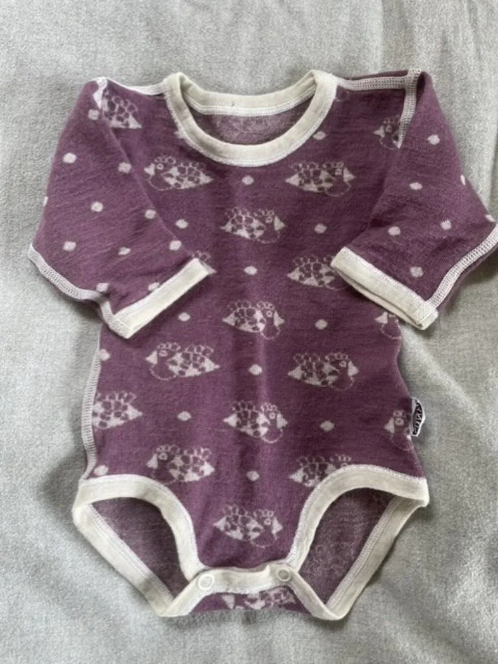 Janus Norwegian Wool Silk Purple Bird Bodysuit Size 50 / 0-3M
